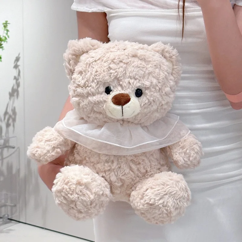 35cm Curly Plush Sitting Doll Cuddly Princess Bear Plush Toy Wearing Lace Bibs Fluffy Huggable DIY Wedding Gift Sweet Decor