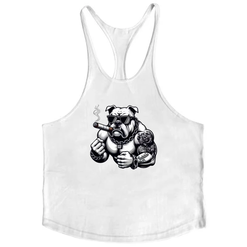 Men's Badass Bulldog Graphic Gym Stringer Vest - Quick-Drying Y Back Bodybuilding Fitness Running Vest, Sports Innerwear