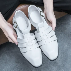 Summer 2024 New Men's Outdoor Garden Shoes Cool Breathable Leather Shoes Fashion Black Luxury White Sandals Elegant Male Shoes