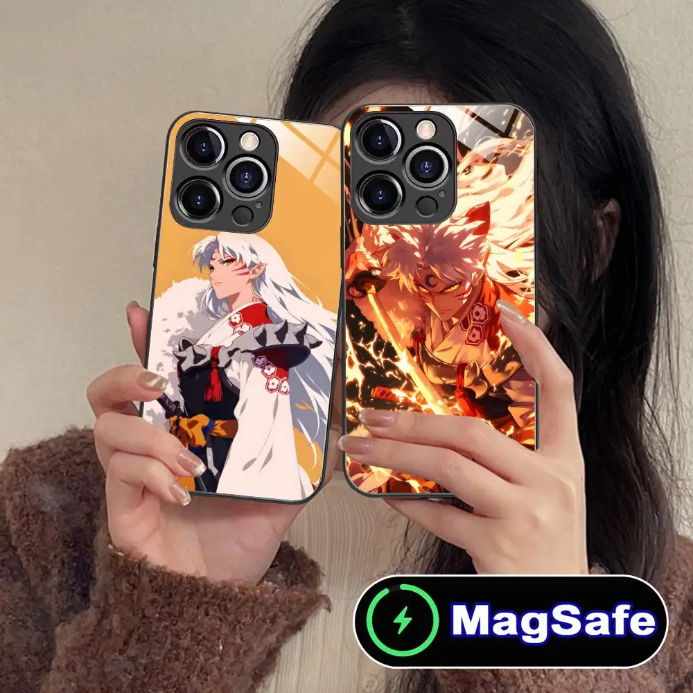 

Чехол для мобильного телефона Anime Sesshoumaru для iPhone 17, 16, 15, 14, 13, 12, 11 Pro Max Plus Mini MagSafe, стеклянный цветной чехол для мобильных телефонов