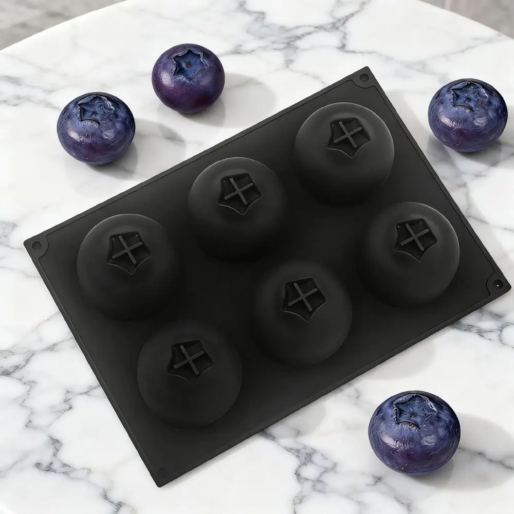 6 Cavity Blueberry Mousse Cake Mold Heat Resistant Flexible Fruit Shaped Dessert Mold Reusable Food Grade Silicone