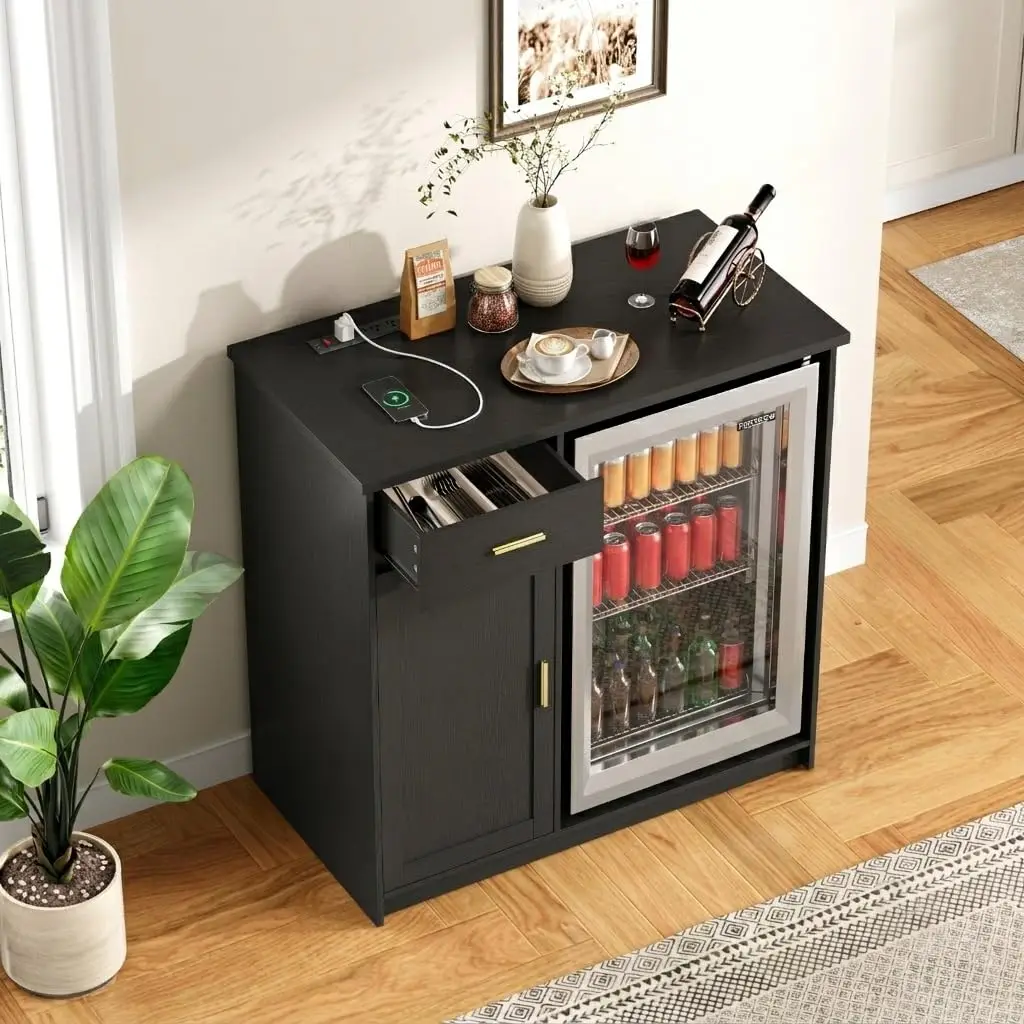 Mini Fridge Cabinet Coffee Bar Station with Refrigerator Space, Customized