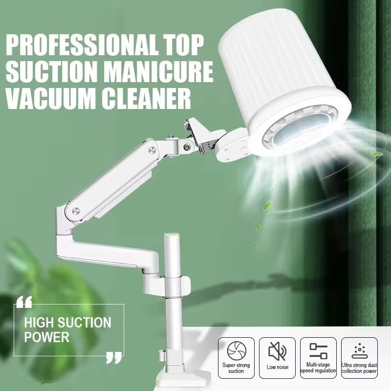 Nail Art Lighting Vacuum Cleaner, 4 White Holder Tools, High-End Superior Suction, Quiet, Commercial Nail Salon