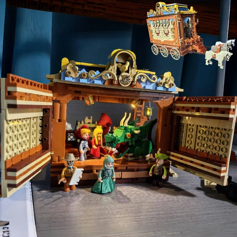 New Medieval Troupe Building Blocks Touring Carriage Troupe Performance Assemble Toy Collect Model Decoration Holiday Gifts