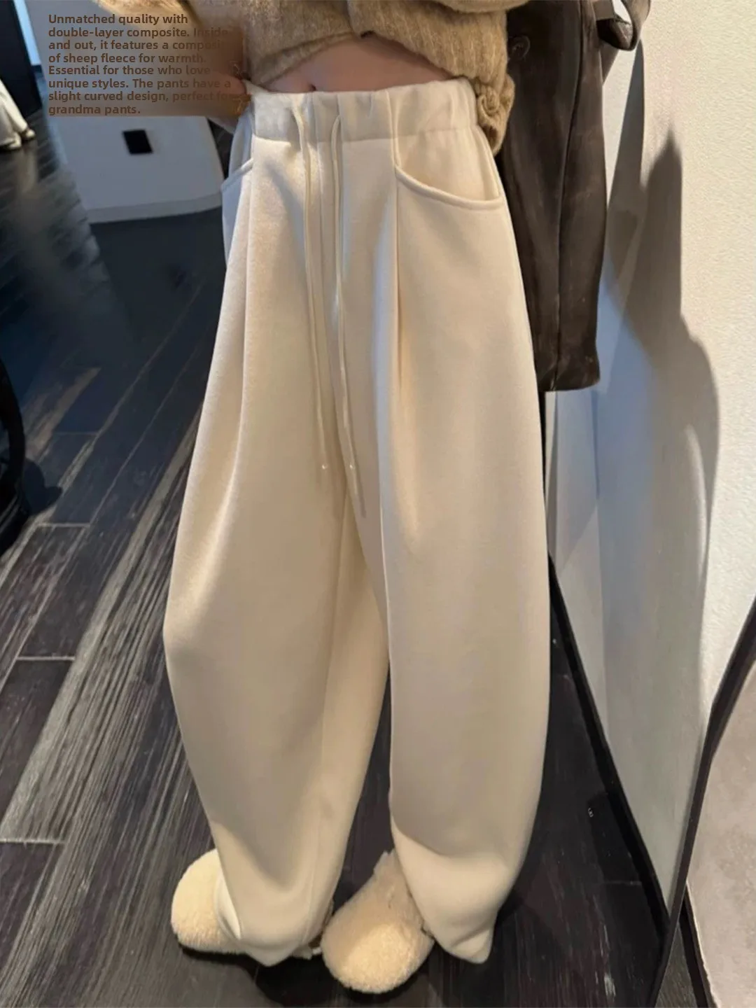 

Женские утепленные повседневные брюки с высокой талией, свободного кроя, осенние, новые, широкие, в пол, спортивные, на шнурке