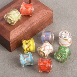 5pcs 14mm Cylinder Shape Handmade Foil Lampwork Glass European Charms Big Hole Loose Beads For Jewelry Bracelet Making DIY