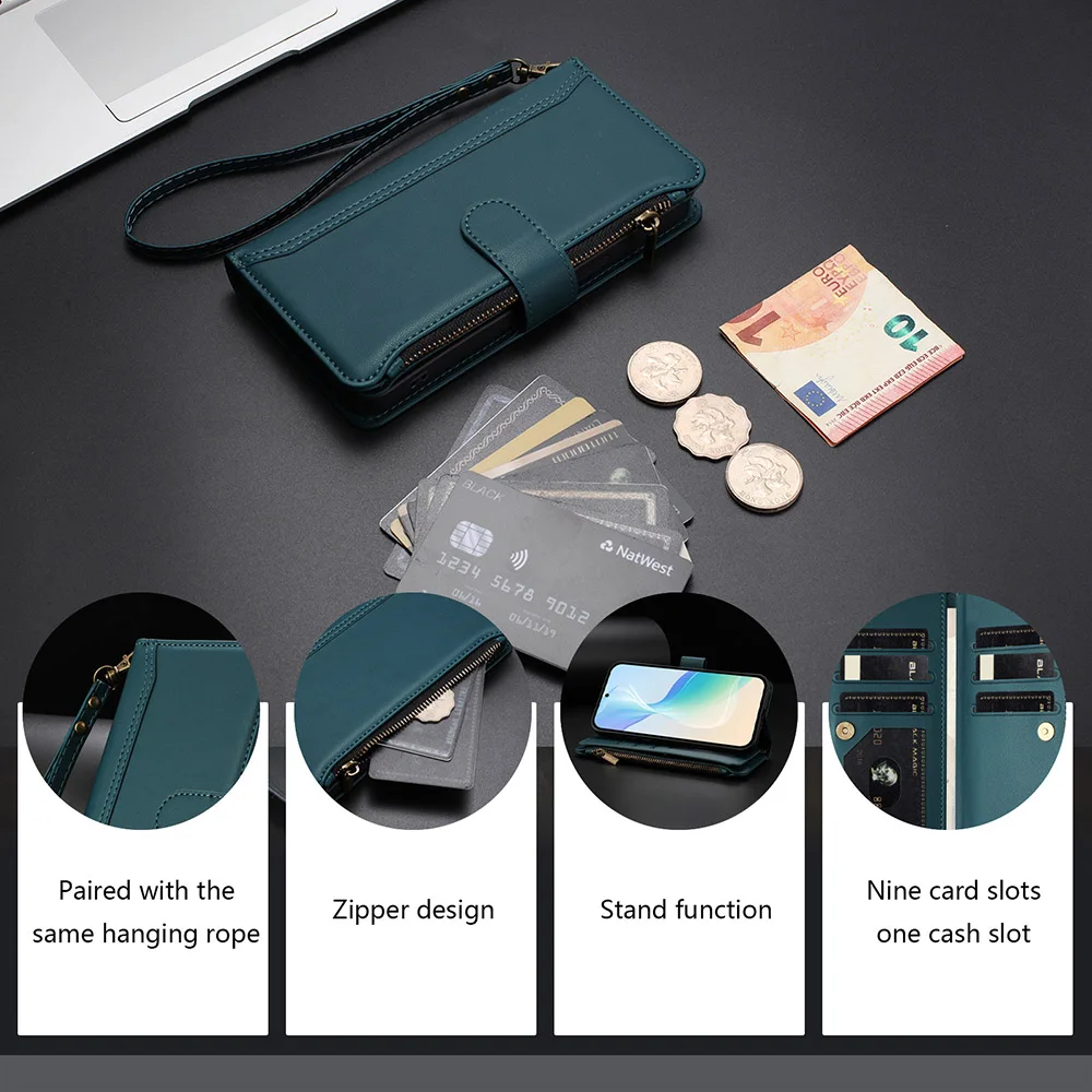 

Card Wallet Phone Cover For Honor 500 400 200 90 Lite Pro Smart X6A X6B X7B X7C X8B X9A Leather Case Wrist Strap Crossbody Shell