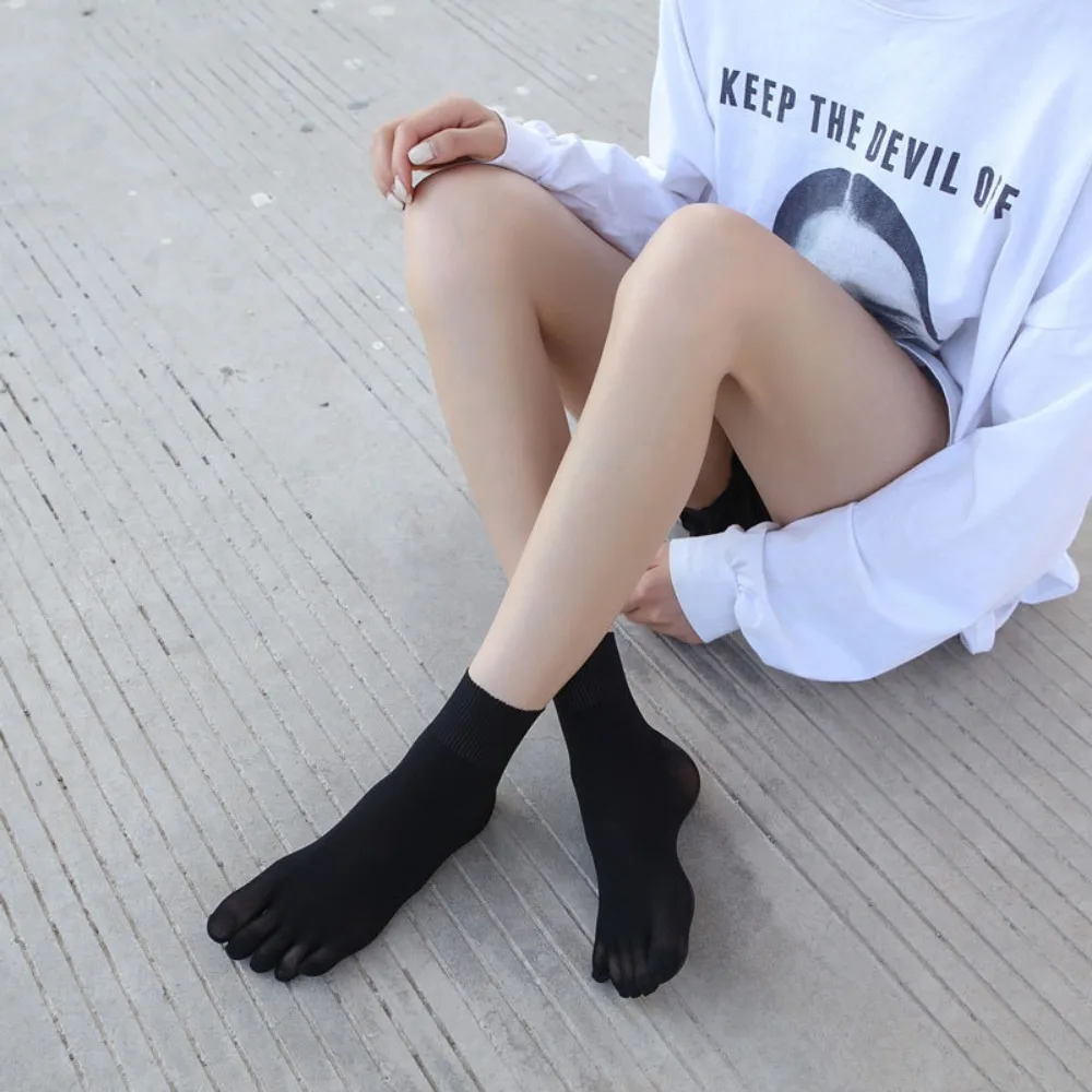 Fashion Short Hosiery Five Finger Socks Solid Color Split-toed Five Toe Mid Tube Socks Breathable Thin Running