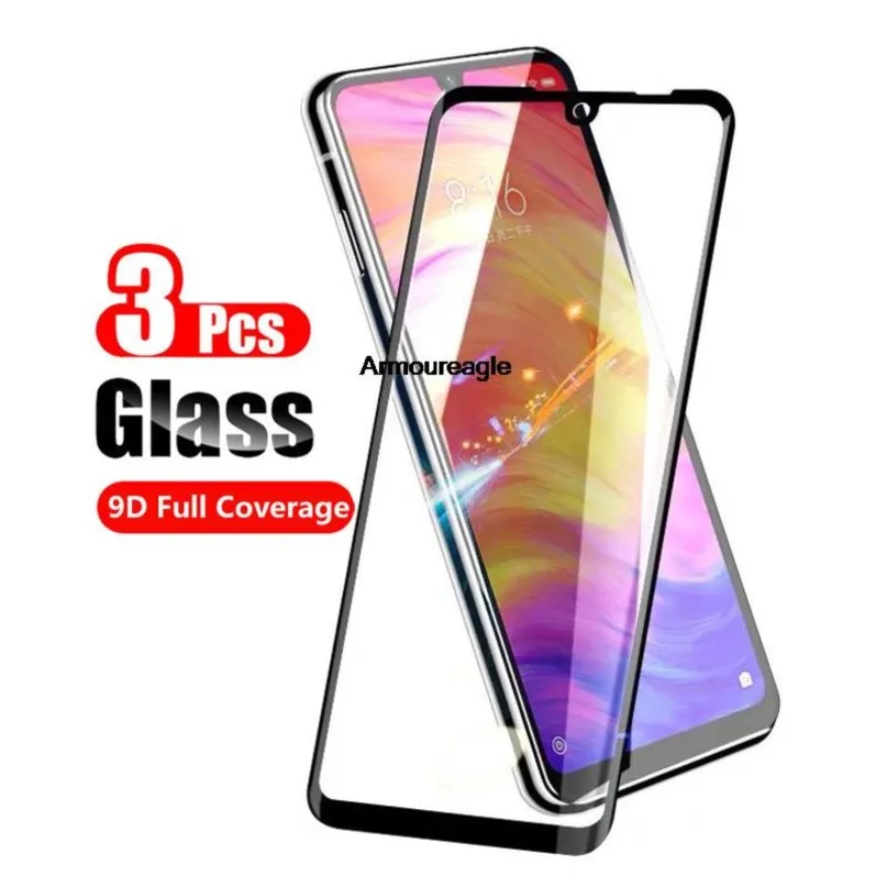 

3 шт. черное полностью закаленное стекло для xiaomi redmi note 7 note7 pro, защитная пленка для экрана xiaomi redminote7 9d, защитное стекло