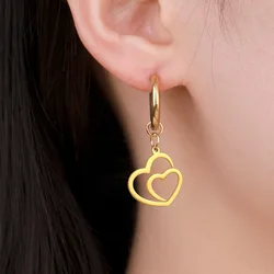 COOLTIME Double Love Heart Drop Earrings for Women Stainless Steel Gold Color Fashion Wedding Earrings Jewelry Pretty Gift