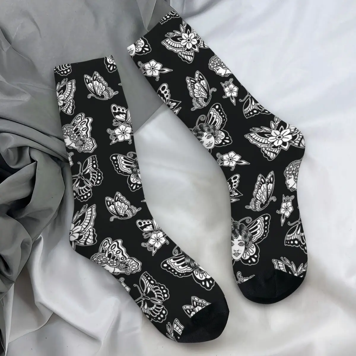 American Traditional Butterfly Tattoo Flash Pattern Stockings Men's Retro Socks Quality Harajuku Socks Winter Non Slip Socks