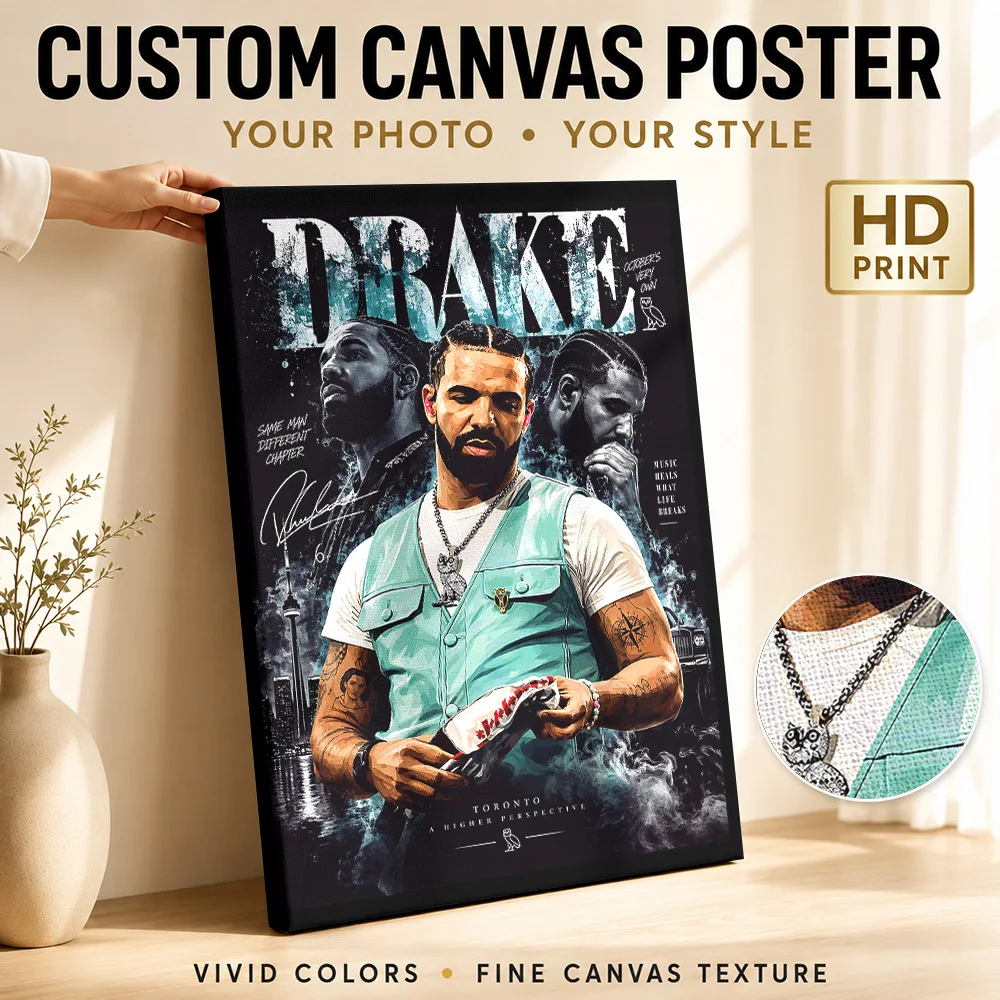 Drake OVO Toronto Tribute Framed Canvas Poster Customized Photo Contemporary Wall Art For Listening Lounge, Concert Fan Gift