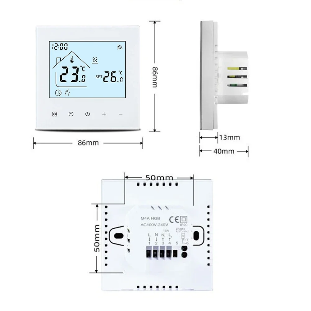Digital Temperature Control Smart Thermostat Customizable Heating Schedule Energy Efficient Thermostat 86X86X13MM