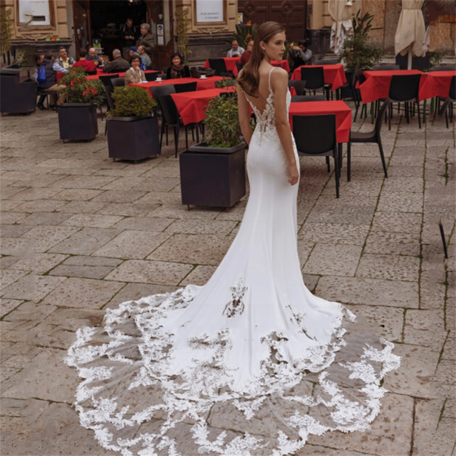 Spitze Gala Kleider 2023 Brautkleid V-Ausschnitt weiße Brautkleider für Frauen Amandas Novias offiziellen Laden Braut Frau Braut