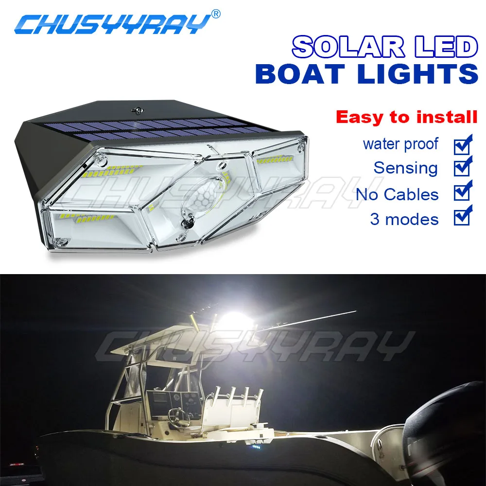 CHUSYYRAY Solar LED Light For Boat Motion Sensor 3 Modes Waterproof Security Flood Lights For Outside Pathway Garden Garage Lamp