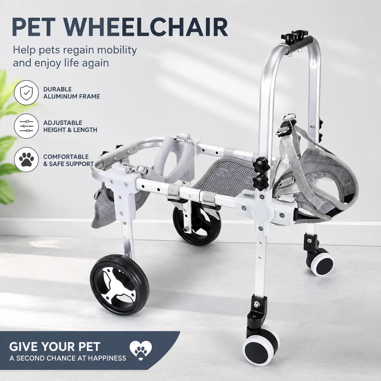 Lightweight Adjustable Dog Wheelchair for Hind Limb Paralysis – Easy-Setup Mobility Aid for Small Breeds