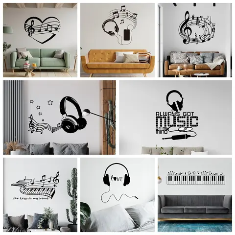 1pc Music Lovers Wall Decal For Living Room Self-adhesive Bedroom Wall Stickers Decor Diy Music Wallpaper