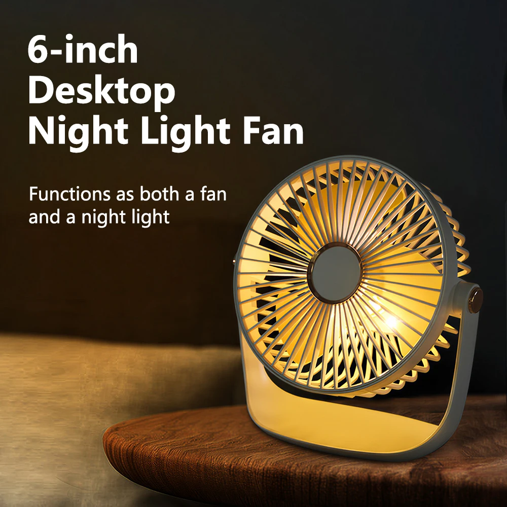 Portable Mini Desktop Clip Fan with LED Night Light and 360°Rotation USB Rechargeable Quite Home Table Fan for Office Bedroom view 2
