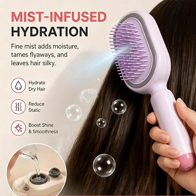 6Pcs Electric Spray Air Cushion Massage Hair Brush Set, 1 Comb+1 Cable+4 Hair Clips