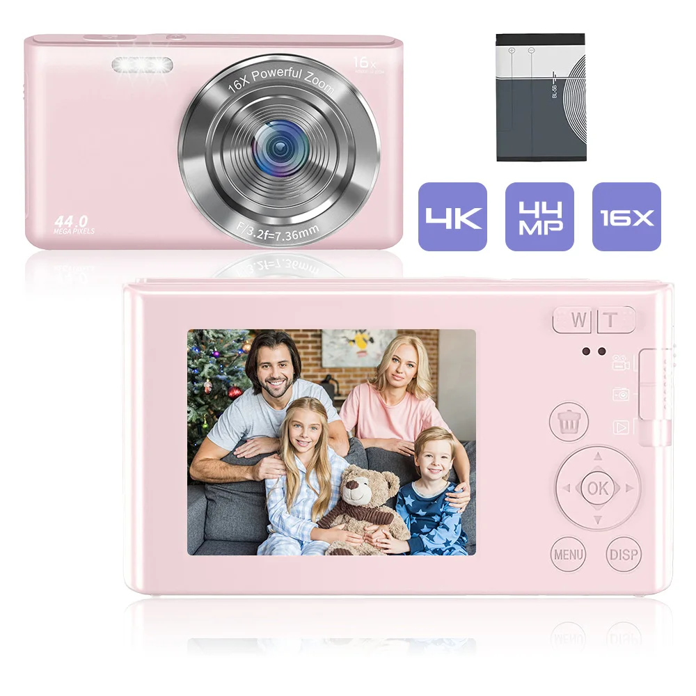 Digital Camera 4K 44 Megapixels HD Travel Selfie Camera 16X Zoom Compact Shoot Camera for Students for Beginner Photography