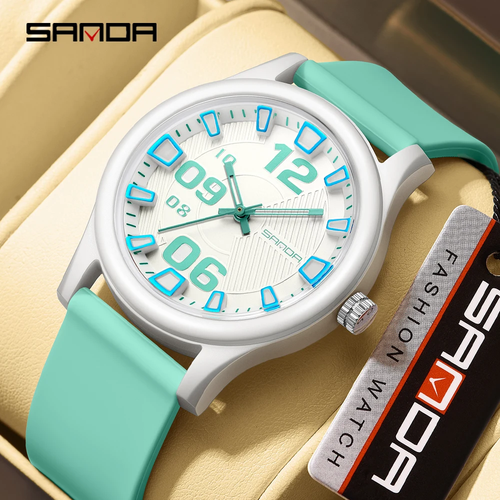 SANDA 3252 Top Popular Student Quartz Watch Fashionable and Simple Luminous Waterproof Silicone Tape Children's Quartz Watch