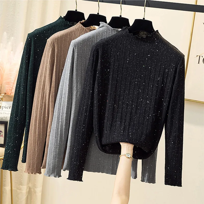 

Свободная вязаная базовая кофта с длинным рукавом и высоким воротом для женщин, больших размеров, для осени и зимы, в корейском стиле