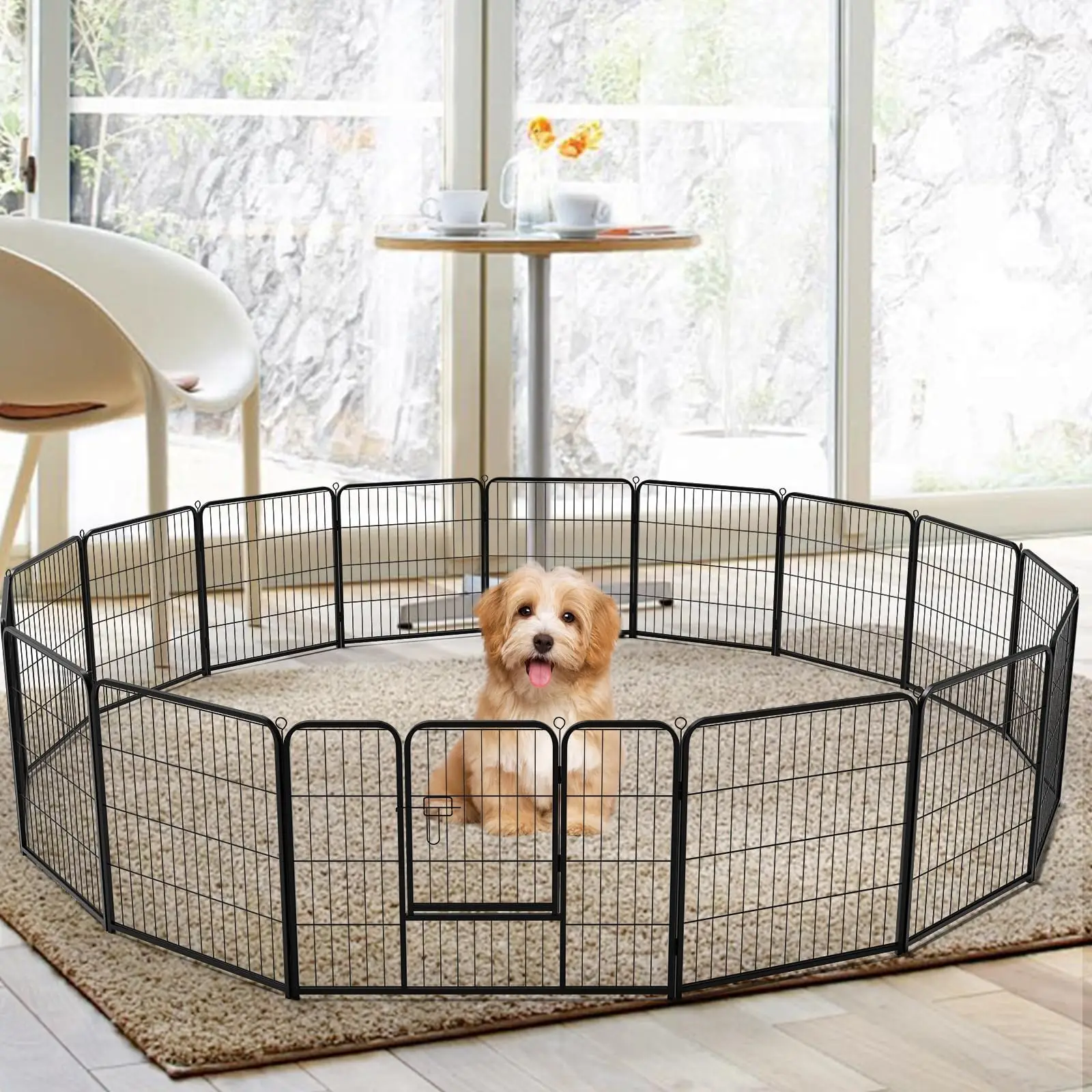 Dog Playpen Indoor 32 Inch 16 Panels, Metal Outdoor Dog Fence Pen