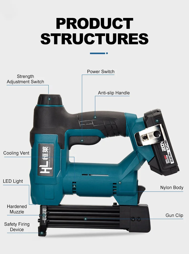 HENGLAI 20V Cordless Air Nailer/Stapler Gun 2