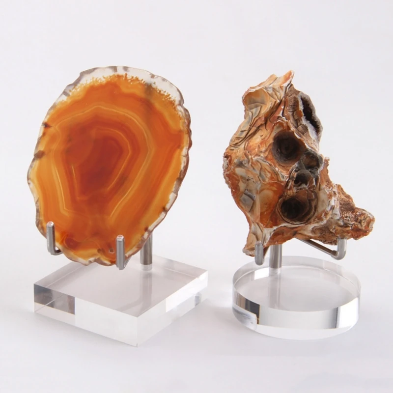 Adjustable Metal Display Stand with Clear Acrylic Bases Crystal Rock Mineral Agate Gemstones Collectibles Holder for Shop Museum