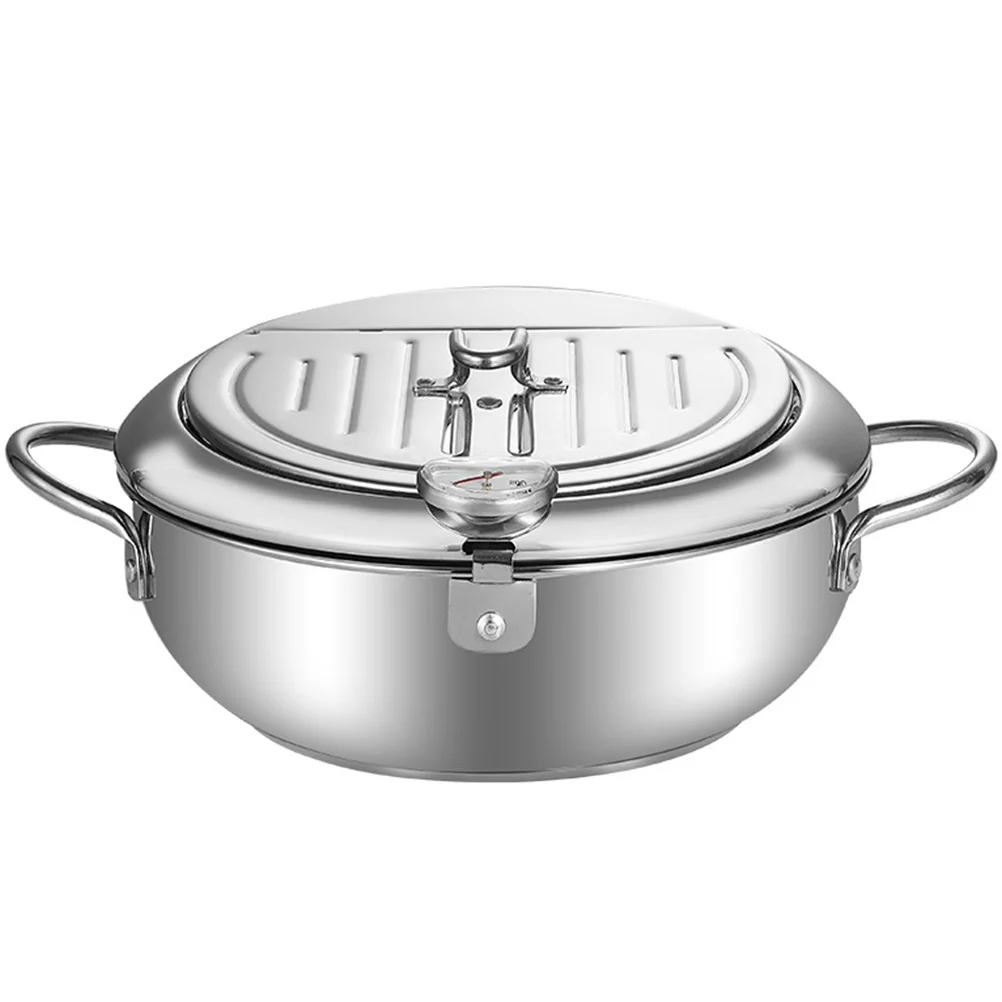 وعاء مقلاة عميقة صغيرة مع غطاء من الفولاذ المقاوم للصدأ للبطاطس المقلية وأجنحة الدجاج والروبيان وعاء المقلاة العميقة مقلاة تمبورا #3