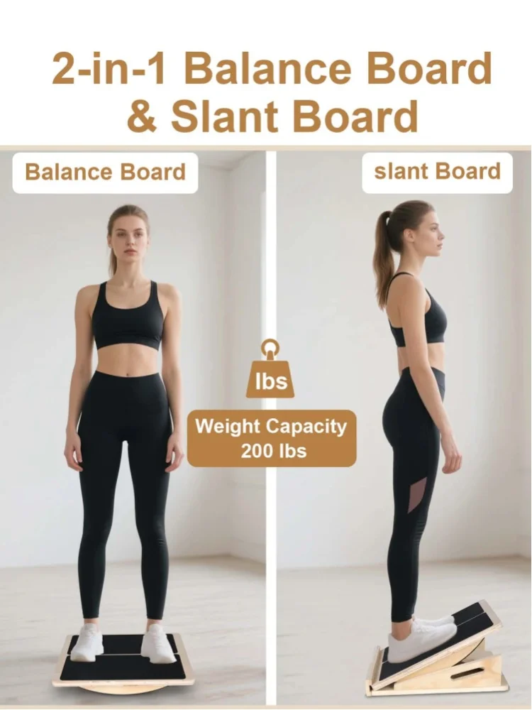 2-in-1 Balance Board & Schrägbrett mit 4 Einstellstufen, Rutschfester Wadenstrecker für Fitness, Beinstreckung und Gleichgewichtstraining zu Hause