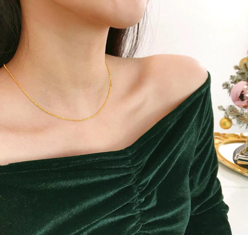 LUOWEND 18K الأصفر/الأبيض + الأصفر عقد ذهب أنيق لامعة تصميم رائعة سلسلة قلادة للنساء مجوهرات الحفلات العالية