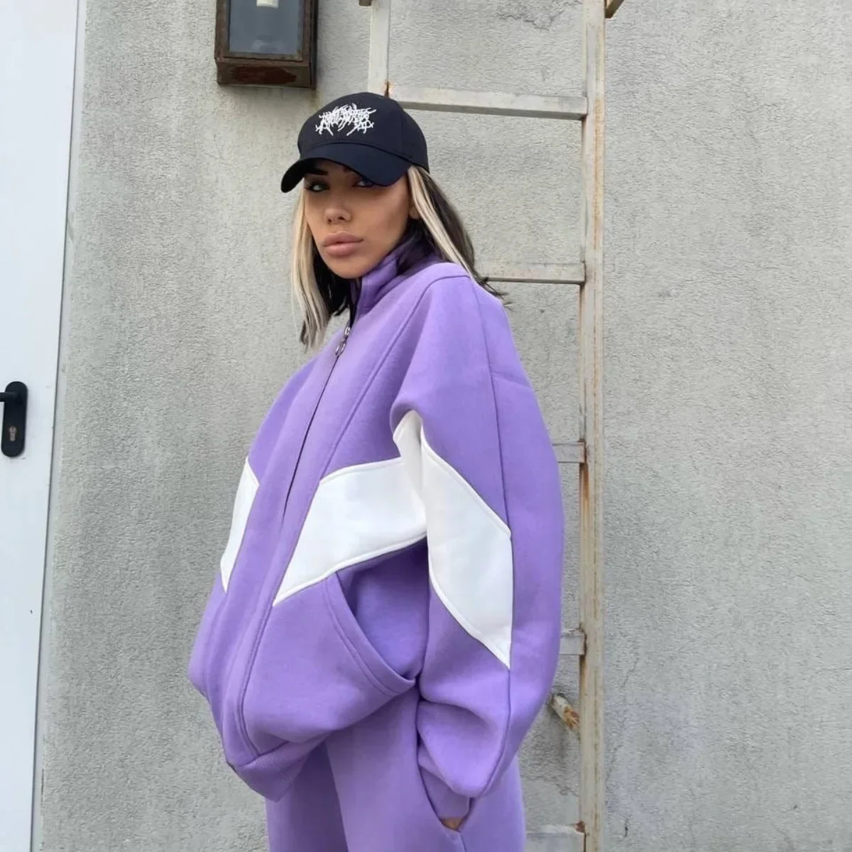 Autumn Winter Pant Sets Women Stand Collar Coats Zipper Matching Sets Two Piece Sets Straight Long Pants Set Print Tracksuit
