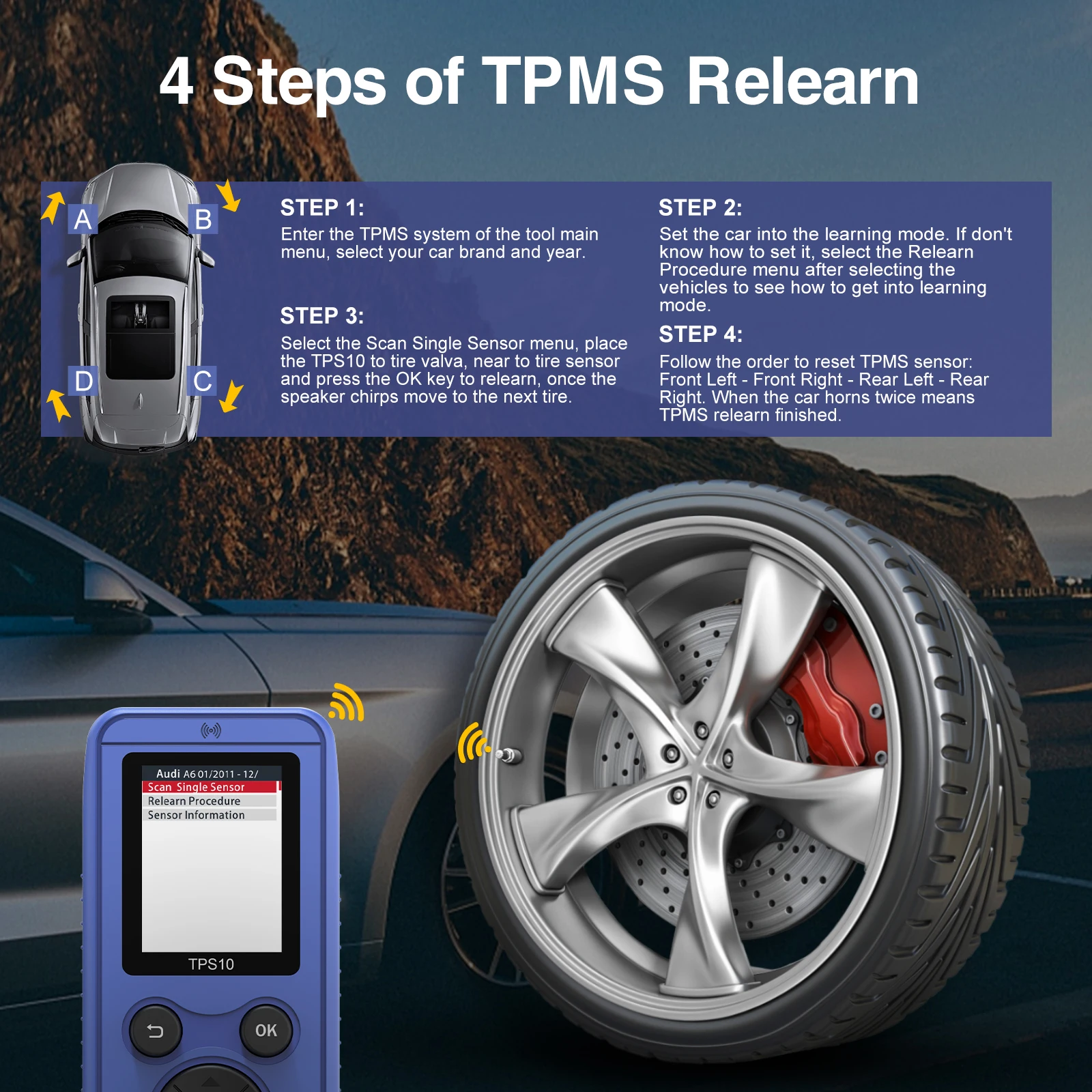 Universal รถ TPMS Relearn เครื่องมือ TPS10 ความดันยางเปิดใช้งานเซ็นเซอร์รีเซ็ตเครื่องมือสําหรับ Ford Chevrolet Buick Kia Honda Jac Lincoln