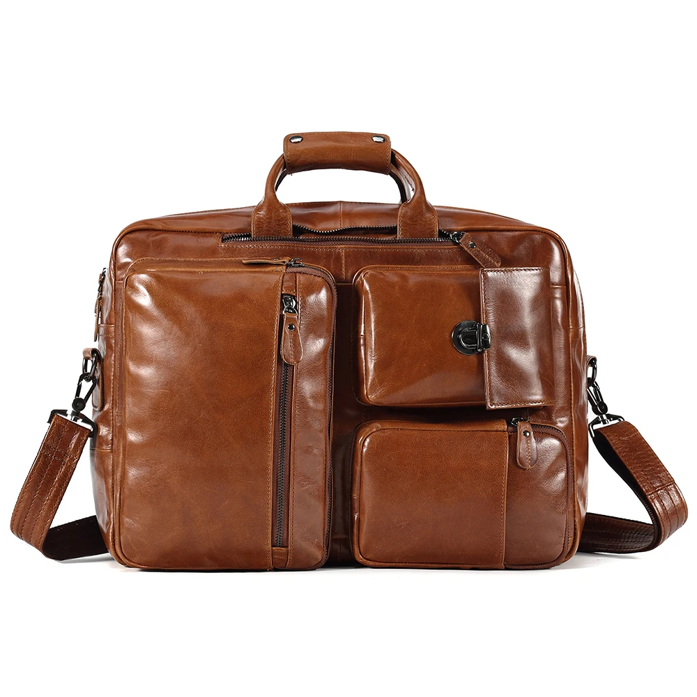 Oil Wax Men\'s Handbag Business Briefcase For Nen Multifunctional Retro Men\'s Backpack 17 Inch Men Laptop