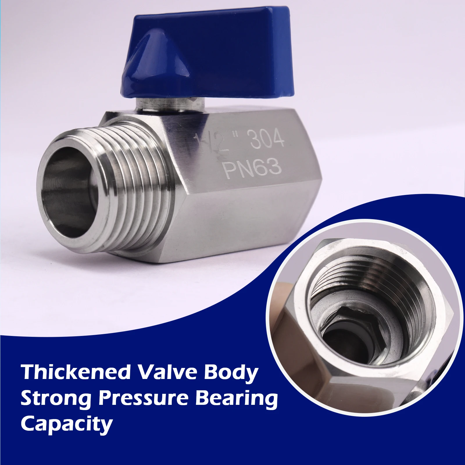 

1pc Mini Ball Valve,1/2" 3/8" NPT Thread Female x Male Shut-Off Valve 304 Stainless Steel