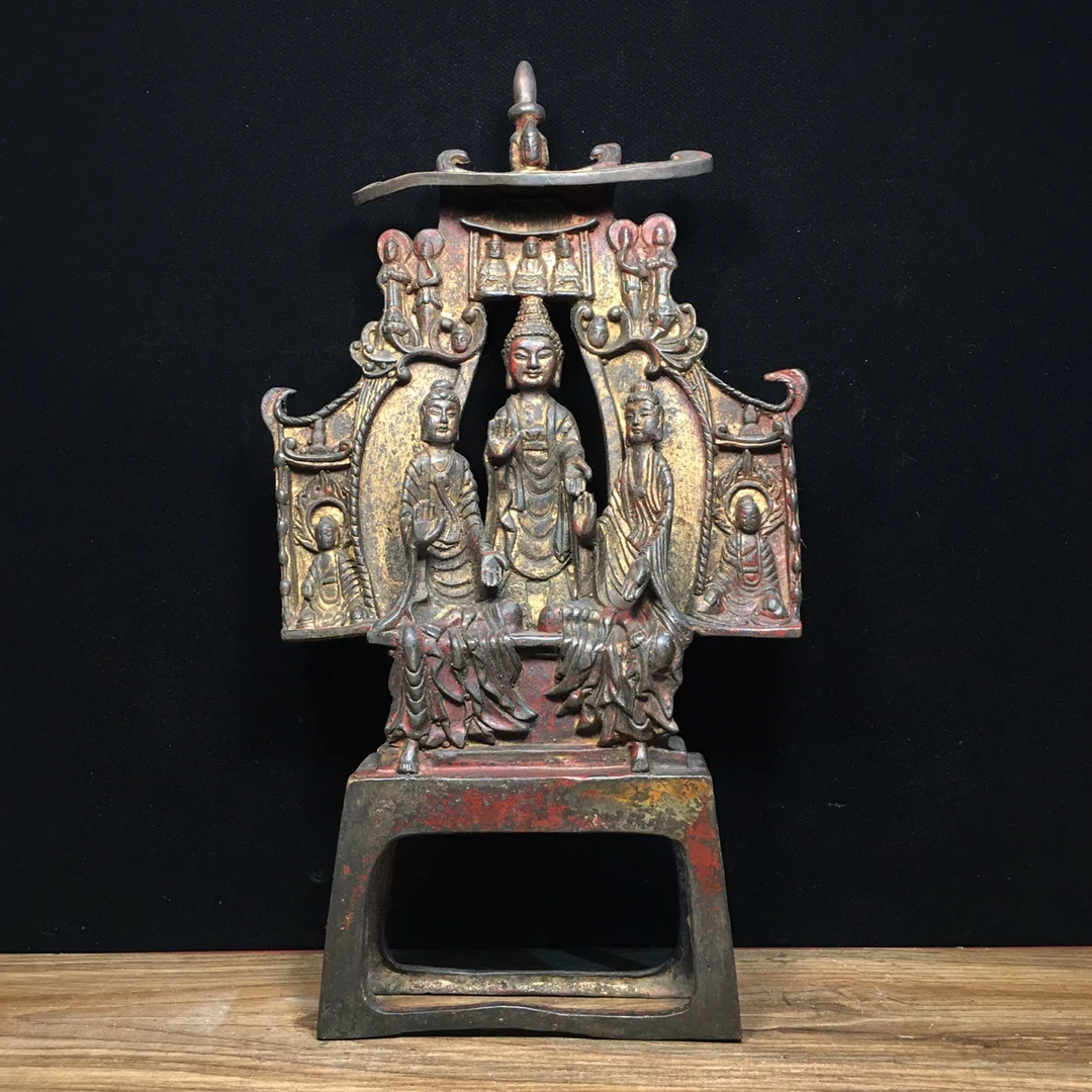 Imitating antique bronze  Pure copper Northern Wei Buddha statue Length 18cm, width 5cm, height 31.5cm, weight 1880g