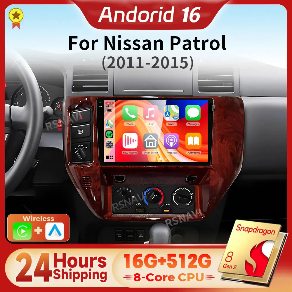 

Snapdragon Android 16 Carplay Auto GPS BT Car Radio BT Multimedia Player For Nissan Patrol 2004 - 2021 Stereo 24-hour shipping
