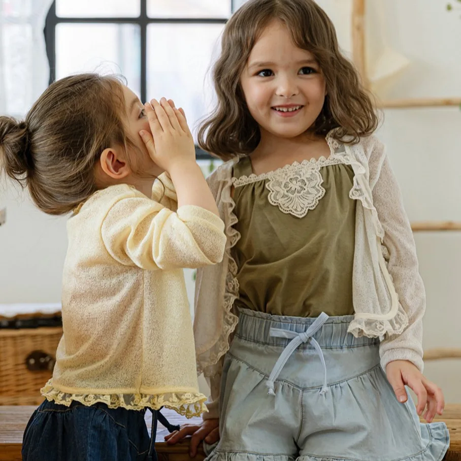 2025 Summer Girl Lace Feibian Three-color Sweet Air-conditioning Shirt Sunscreen Shirt in Stock Casual Thin