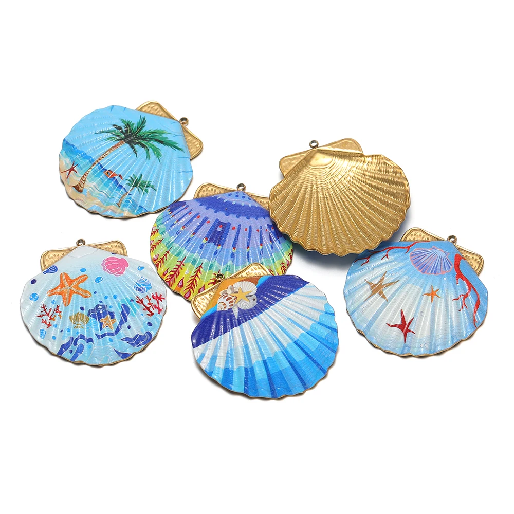 3 Stück Goldfarbene Edelstahl-Emaille-Muschel-Anhänger, Halsketten-Charms für Ohrringe, Bekleidung, DIY, Kinderschmuckzubehör – Detail 5
