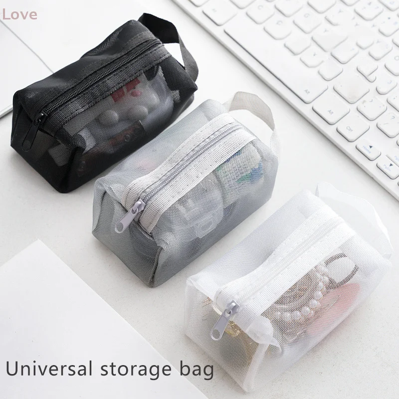 [L&P] Handheld Square Nylon Mesh Cosmetic Bag Mini Wash Bag Stationery Case Coin Purse Pouch Key Lipstick Earphone