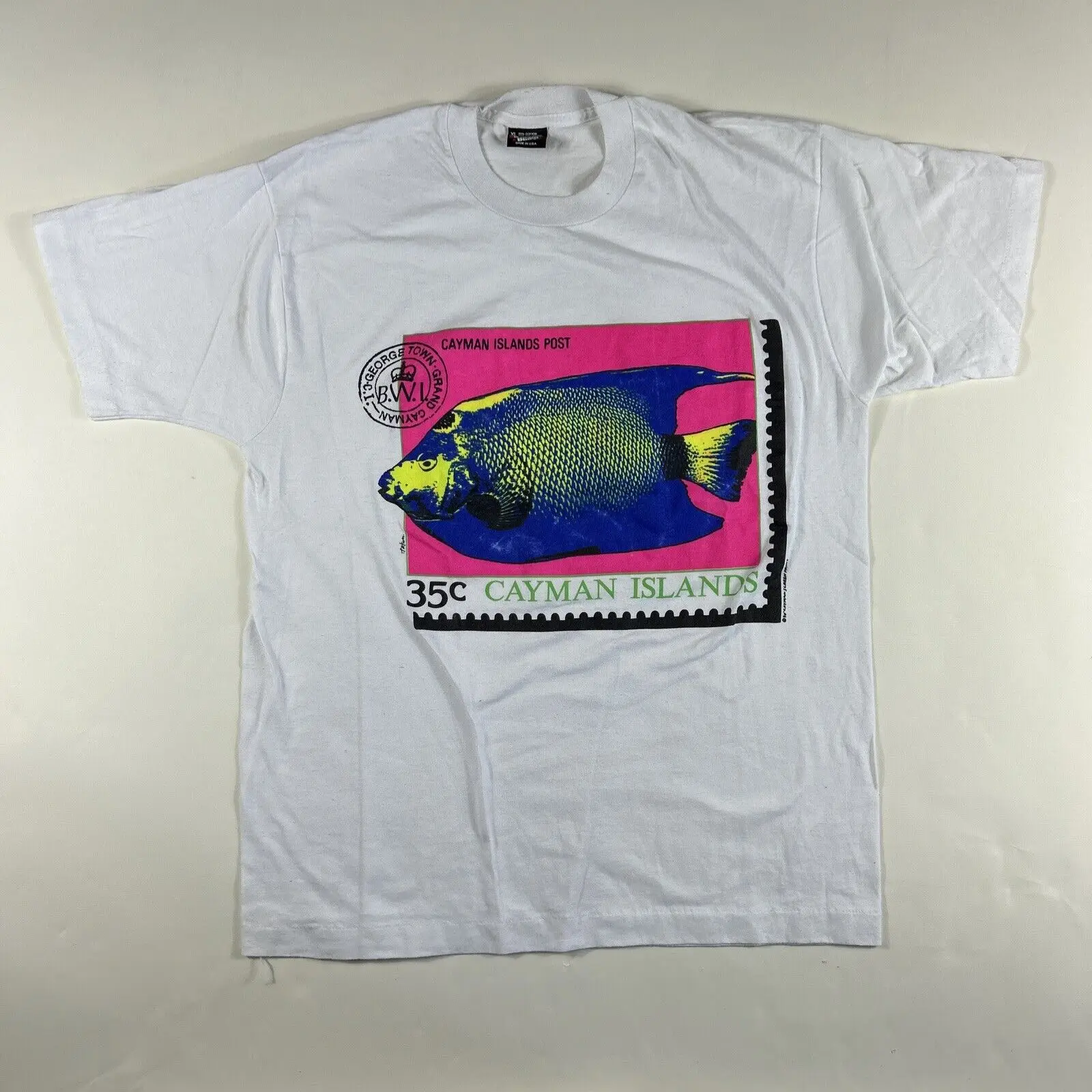 Vintage Cayman Islands T Shirt Size Xl Fish Nature Animal Neon Stamp