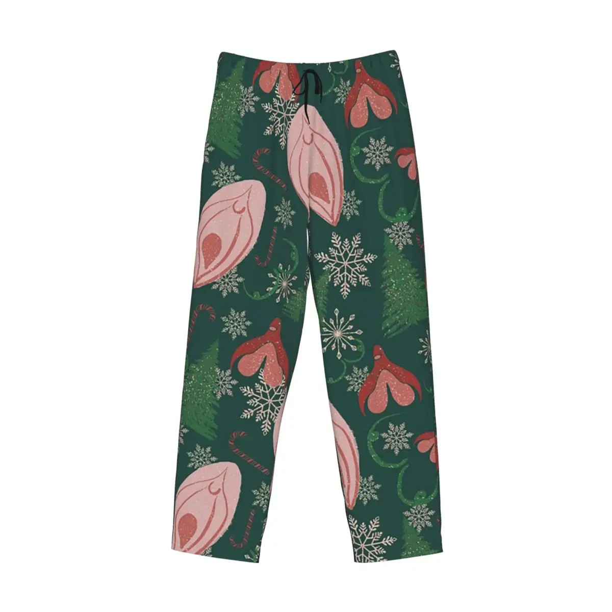 Custom Christmas Vulva Pattern Green Pajama Pants Men Sleepwear Sleep Lounge Bottoms with Pockets
