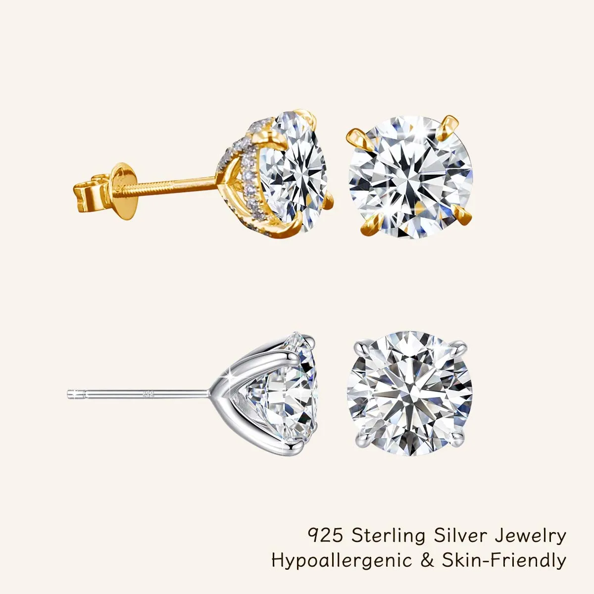 

Сверкающие серьги-гвоздики из стерлингового серебра 925 пробы с круглым муассанитом 0.5-2 карата, позолоченные 18-каратным золотом, для женщин и мужчин, для повседневного ношения