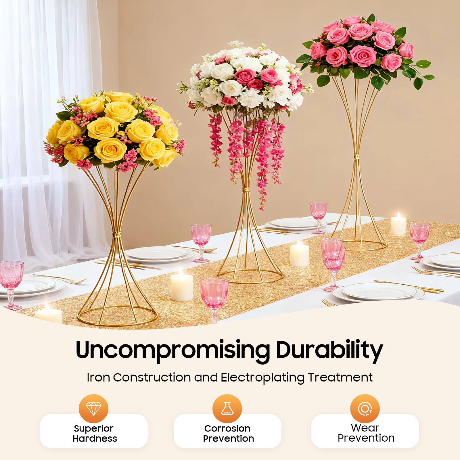 

Набор из 3 золотых подставок для цветов разного размера, романтические подставки для свадебного декора, подставки для гирлянд из воздушных шаров и цветов для вечеринок