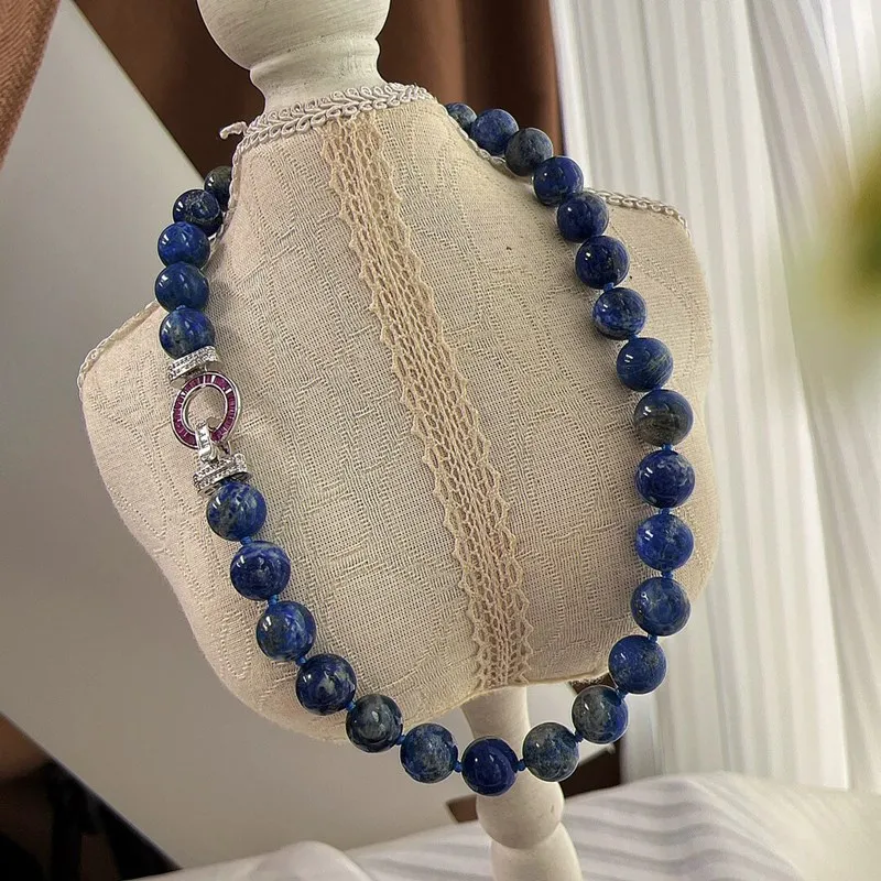 Lapis Lazuli Round Chocker Necklace Sweater Chain Shell Pearl Spinel Nature Beads FPPJ