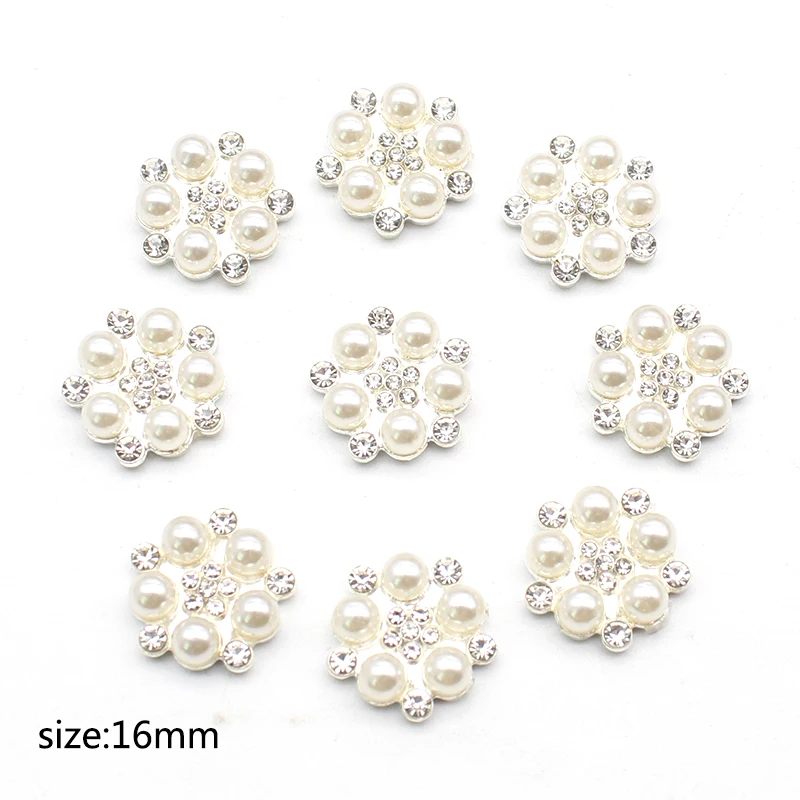 Moda 16mm stop perła Rhinestone guzik kwiat ozdoba w kształcie serca DIY odzież akcesoria do włosów biżuteria kreatywna odzież kokarda Acc