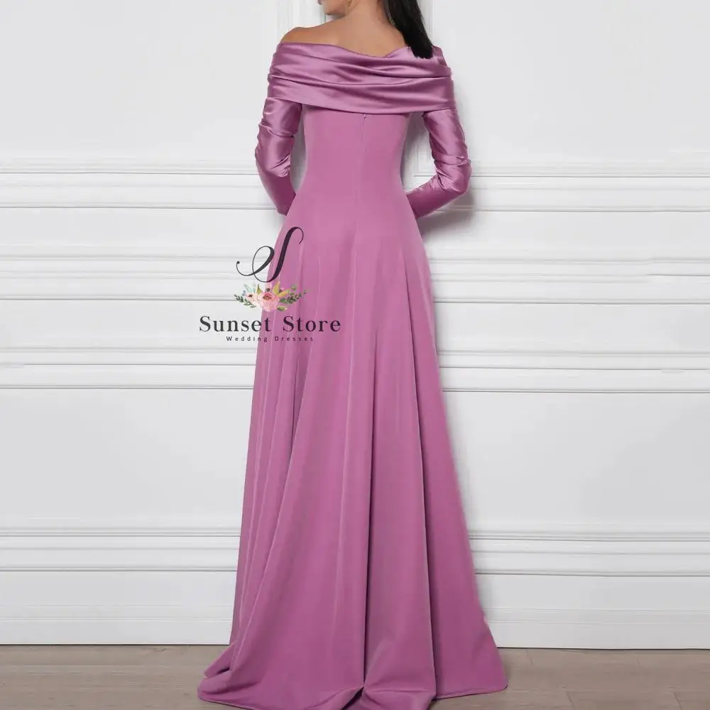 Customized  Elegant Prom Dresses Customized Simple A Line Party Gowns Long Sleeve Strapless Evening Dress Off Shoulder Vestido D