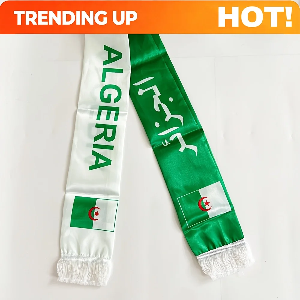 [The Banner] 1pc 5.51X53.15inch Algeria Scarf Banner, Double-Layer Double-Sided Printed Scarf with Tassels