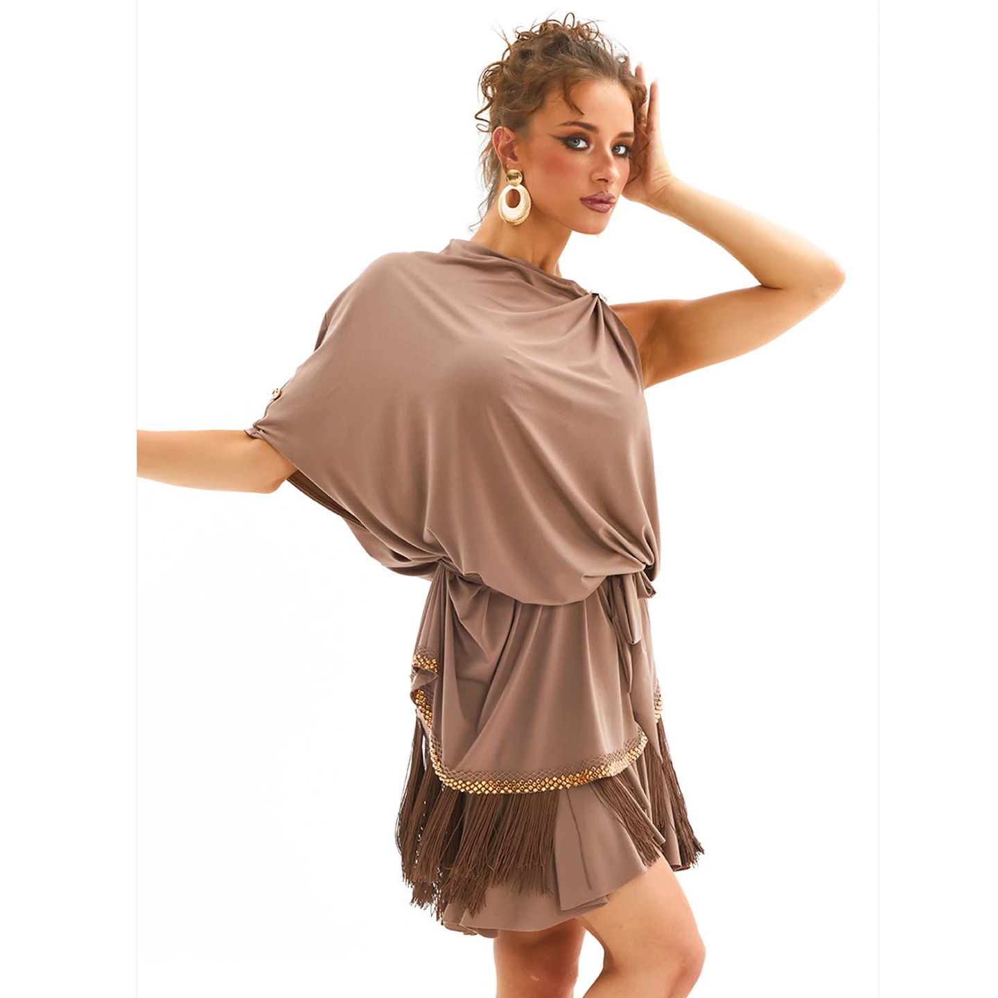 2026 New Latin Dance Clothes DUYQ Performance Costumes Loose Top Tassels Skirts Chacha Rumba Tango Dress Stage Wearing DN24333